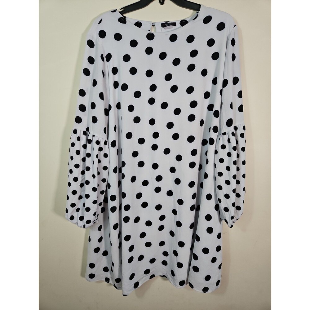 Cocomo Women Plus Size 2x Polka Dot Classy Black White Long Sleeve Dress Knee L